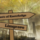 An image of Elden Ring key art depicting the Ert Tree in Limgrave with a cartoon signpost. One arrow points right toward the Cave of Knowledge, while the other points left toward Limgrave.
